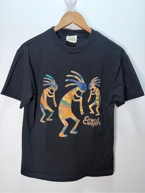 Y2K Grand Canyon Kokopelli Black Graphic T-Shirt Size M 26x20